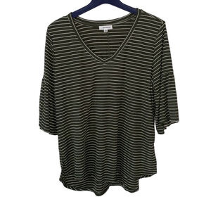 Women's eyeshadow Sage Striped Green Bell Sleeve Top Size XL